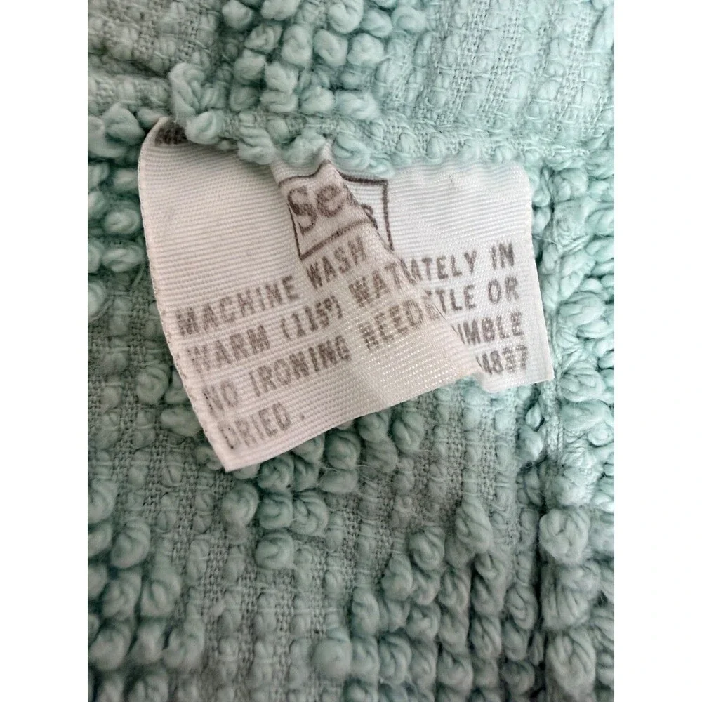 Vtg Hobnail Rose Chenille Curtains Drapes Light Aqua Blue Cottage Grannycore